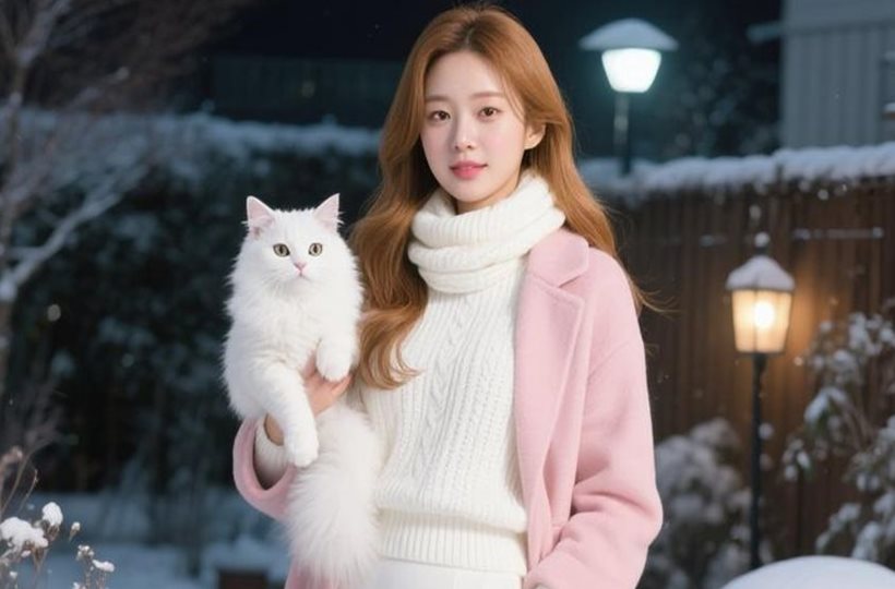 Mỹ nữ bên mèo con
